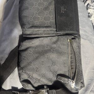 Black GG Canvas Double Pocket Waist Pouch